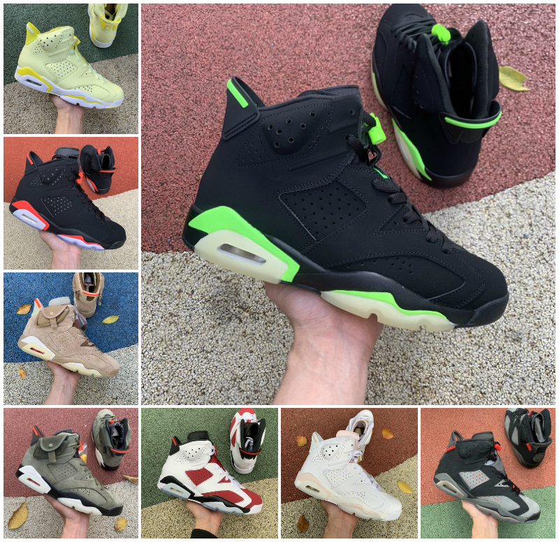Black Infrared Basketball Shoes Mens 6 6s Retro Travis British Khaki UNC White Oreo Georgetown Midnight Navy Electric Green Mint Foam Carmine DMP Trainers Sneakers, Bubble package bag