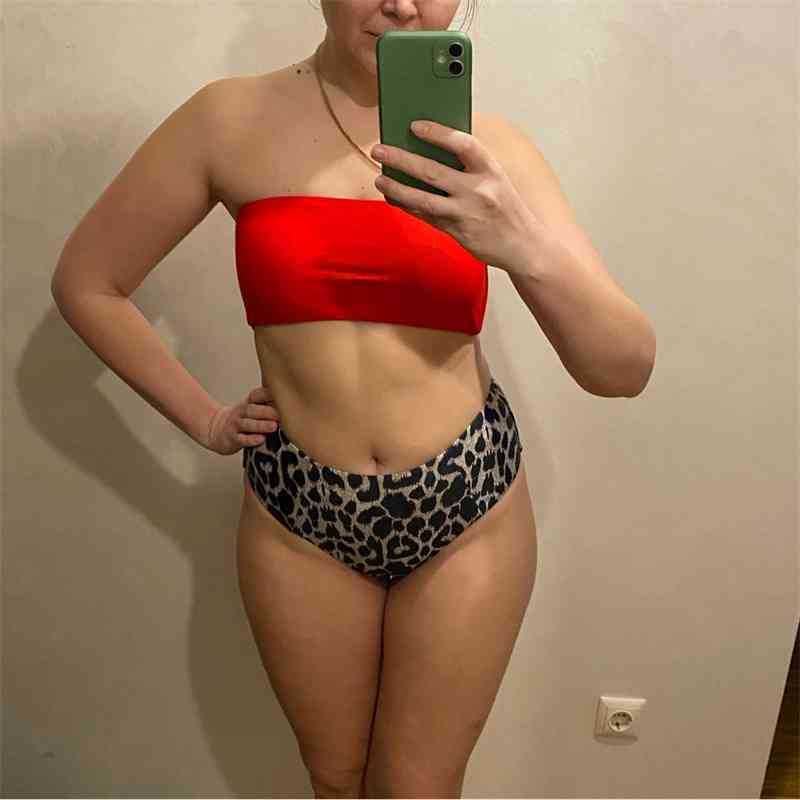 Leopard Bikini High Waist Swimsuit Women Push Up Bandeau Off Shoulder Beach Swimming Suit Brazilian Swimwear 210629Z