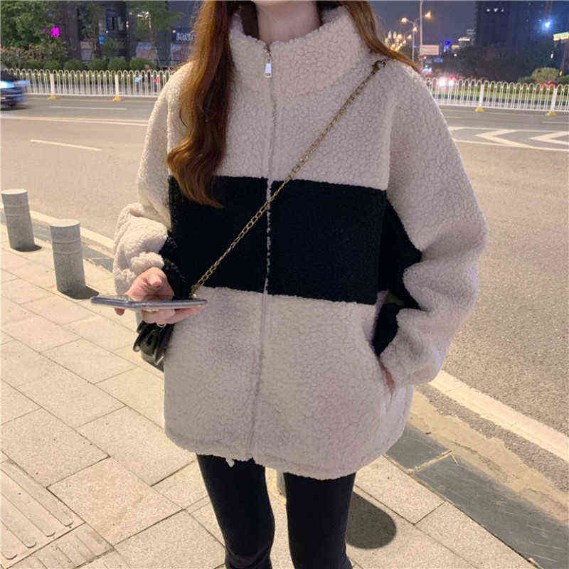 Winter women's coats fashion loose stand collar casual ladies clothes zipper ladies jacket lamb wool women's coat 211109