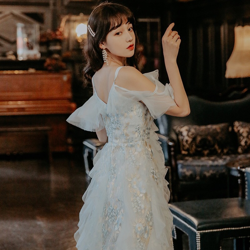 high quality embroidery spaghetti strap elegant vestidos sleeveless ruffles party evening Long dresses lady midi dress 210421