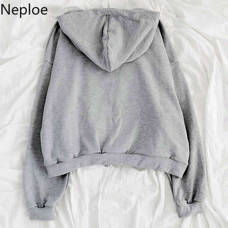 Neploe Sweatshirt Women Streetwear Vintgae Korean Hoodies Loose Solid Color Casual Hooded Coat Spring Fashion Ouotwear Tops 210422