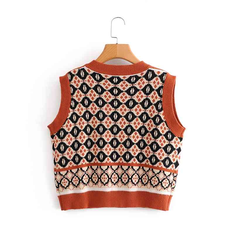 Fall Winter Vintage Korean College Style Argyle V-neck Loose Sleeveless Pullover Knit Sweaters Vest Jumper Top For Woman 210508
