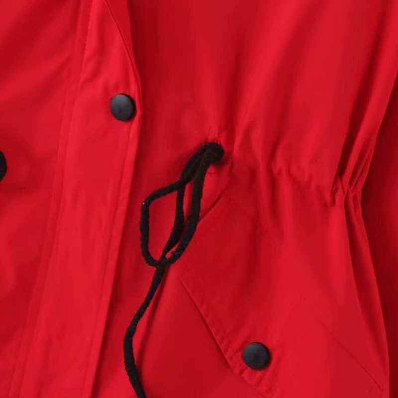 Hooded Lapel Loose Long-sleeved Drawstring Waist Red Chic Women's Jacket Windproof Simple Candy-colored Female Coat Tops 210507