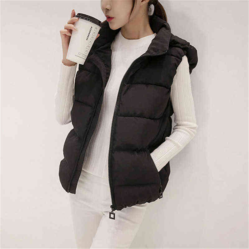 Autumn Winter Down Cotton Vest Women Short Slim Small Girls Students Hooded Sleeveless Coat Korean Chic Pink Outwear H702 211120