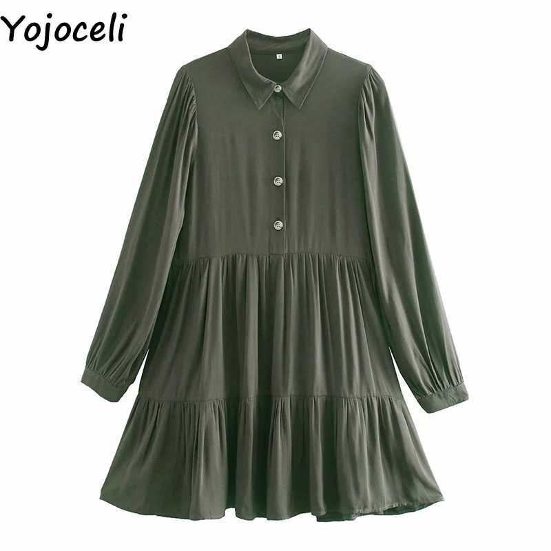 Yojoceli Sexy loose ruffle casual dres Button spring short daily Cool basic female beach es vestidos 210609