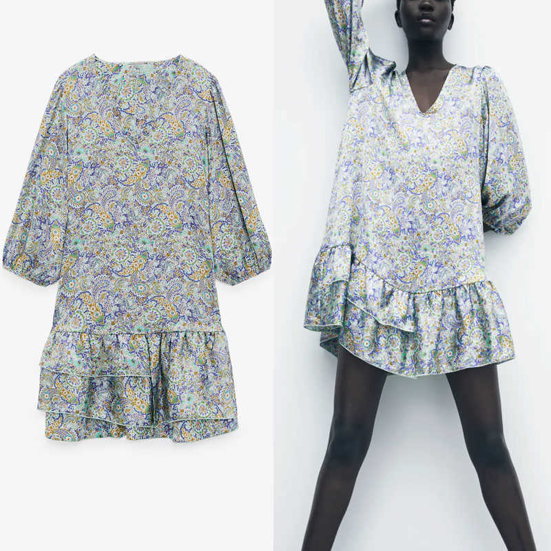 Za Vintage Satin Print Mini Dress Women Long Puff Sleeve Ruffle Hem Summer Dresses Woman Fashion Loose Soft Vestidos 210602, As picture
Za Vintage Satin Print Mini Dress Women Long Puff Sleeve Ruffle Hem Summer Dresses Woman Fashion Loose Soft Vestidos 210602, As picture