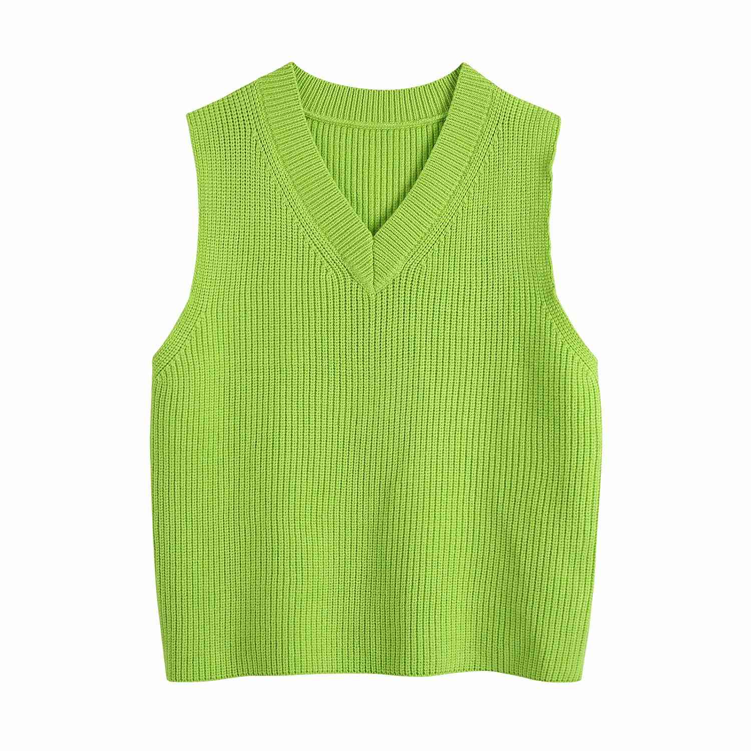 Spring Women Knitted Tops Sleeveless V-Neck Sweater Vest Chic Lady Fashion Casual Clothes 210517