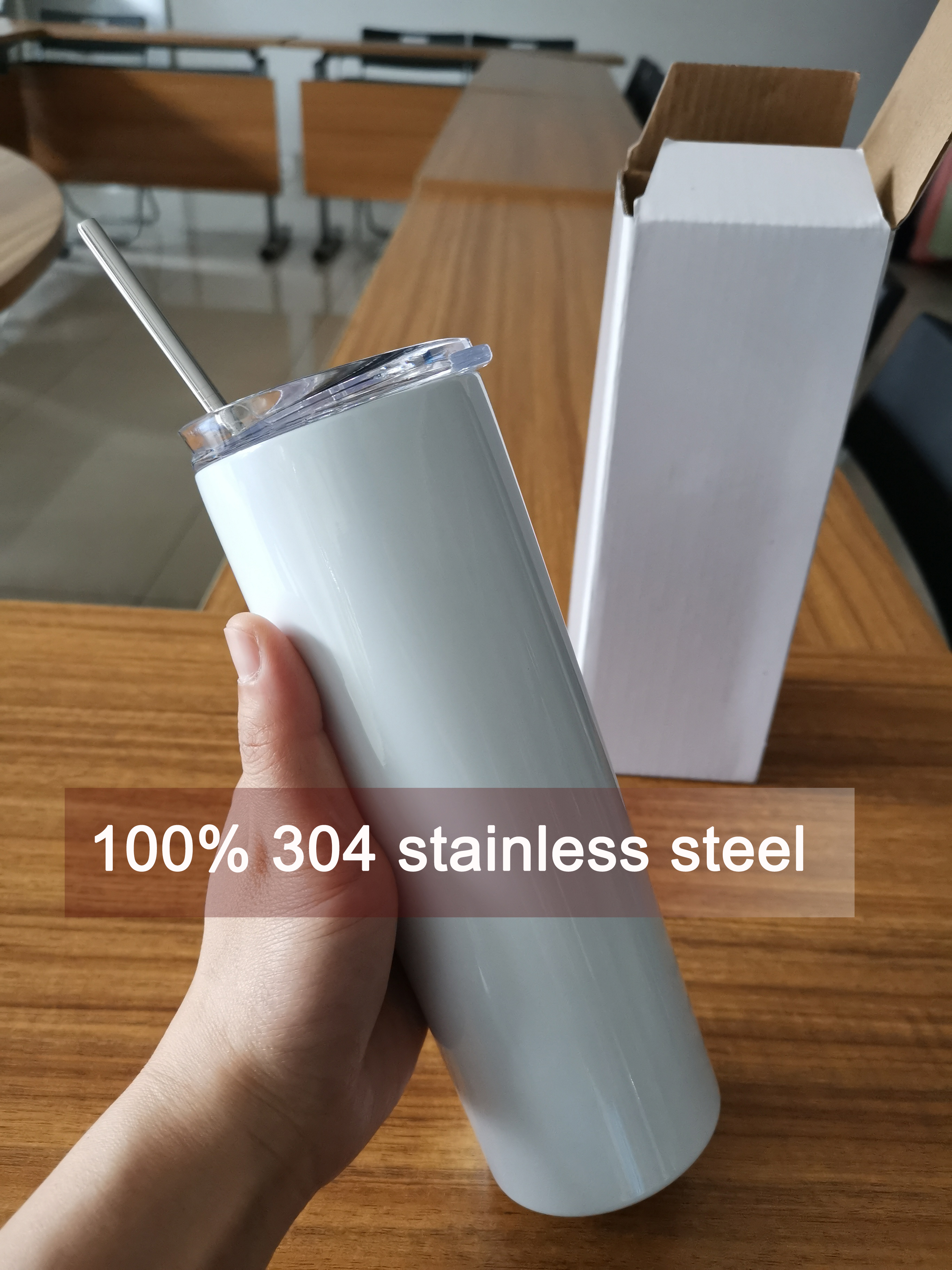 US Stock Sublimation Tumblers 20 Oz Stainless Steel Straight Blank Mugs white Tumbler with Lid and Straw for Heat Transfer DIY Gift Coffee Mug Bottlle