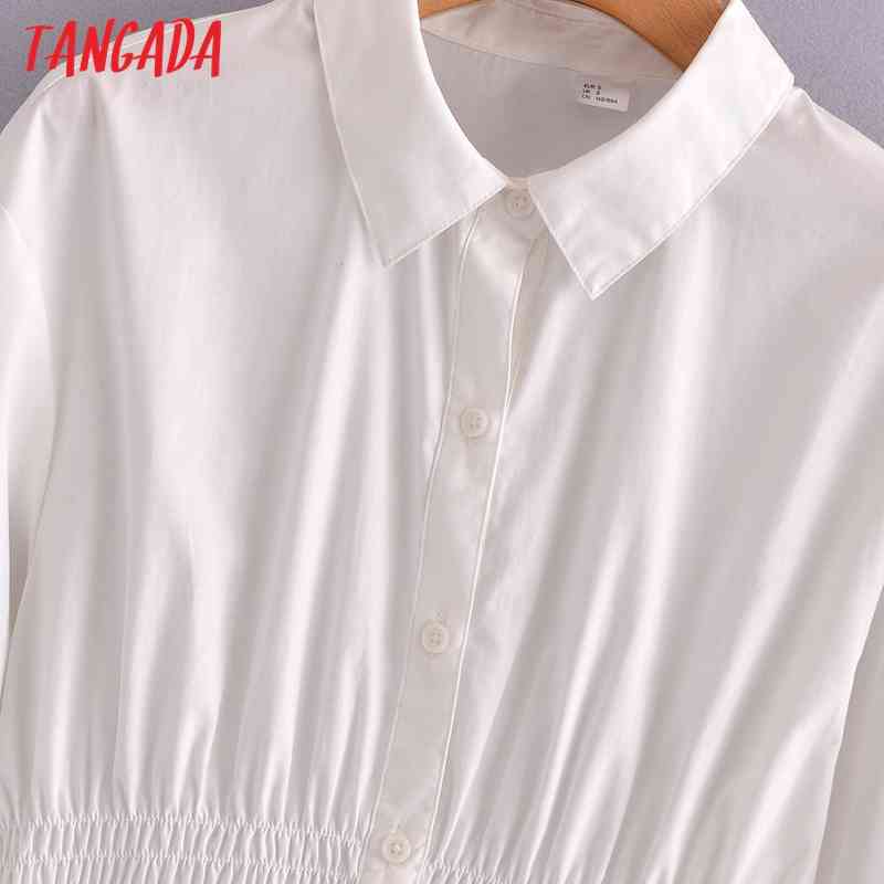 Women White Tunic Shirts Long Sleeve Solid Turn Down Collar Elegant Office Ladies Work Wear Blouses 3A34 210416
