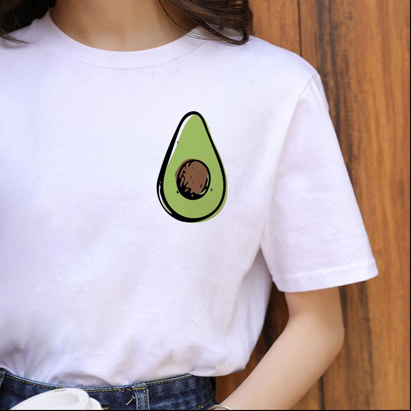 avocado harajuku cute cartoon women t shirt ullzang small fresh 90s graphic fashion korean style, White