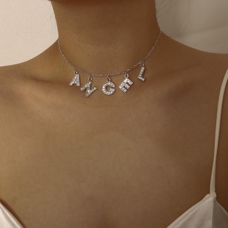 Link Chain Choker Necklace Rhinestones Angel Letter Metal Collar For Women Girls Fashion Jewlery Chains
Link Chain Choker Necklace Rhinestones Angel Letter Metal Collar For Women Girls Fashion Jewlery Chains