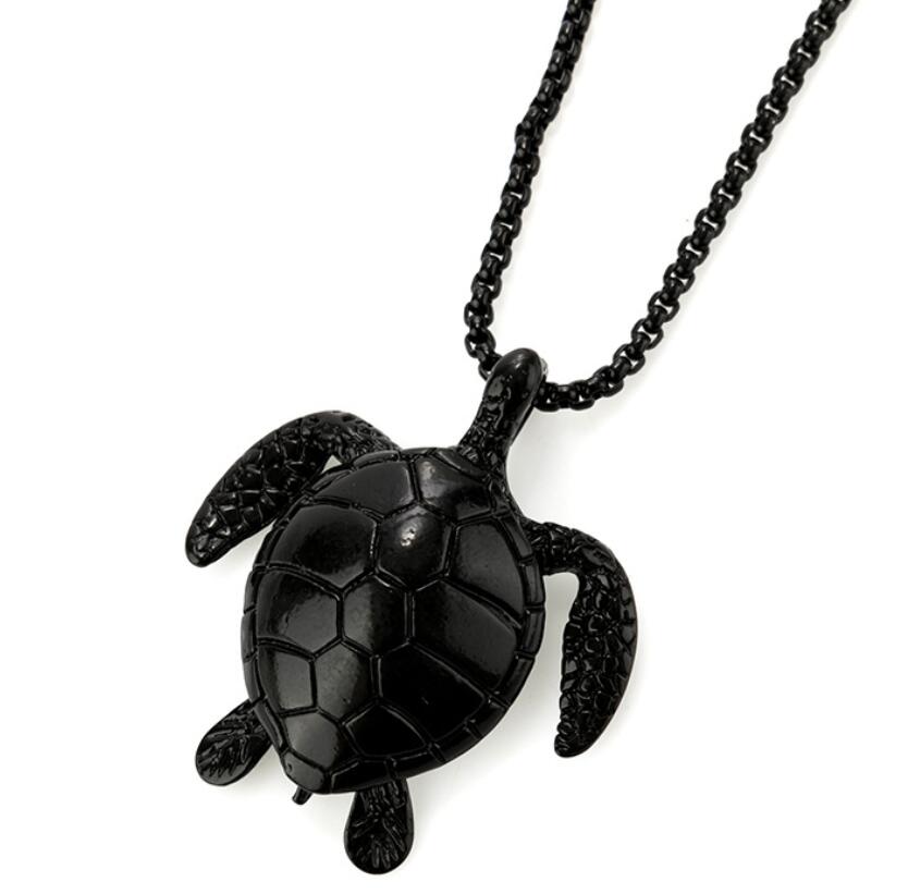 Steel Mens Womens Oxidized Rainbow Sea Turtle Tortoise Pendant Necklace 24 inches Chain, Animal Love