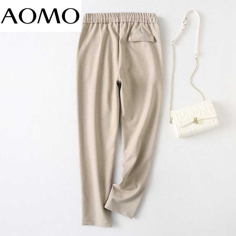 AOMO Winter Fashion Women Thick Warm Suit Pants Trousers Pockets Office Lady Elegant Pantalon YU145A 211115