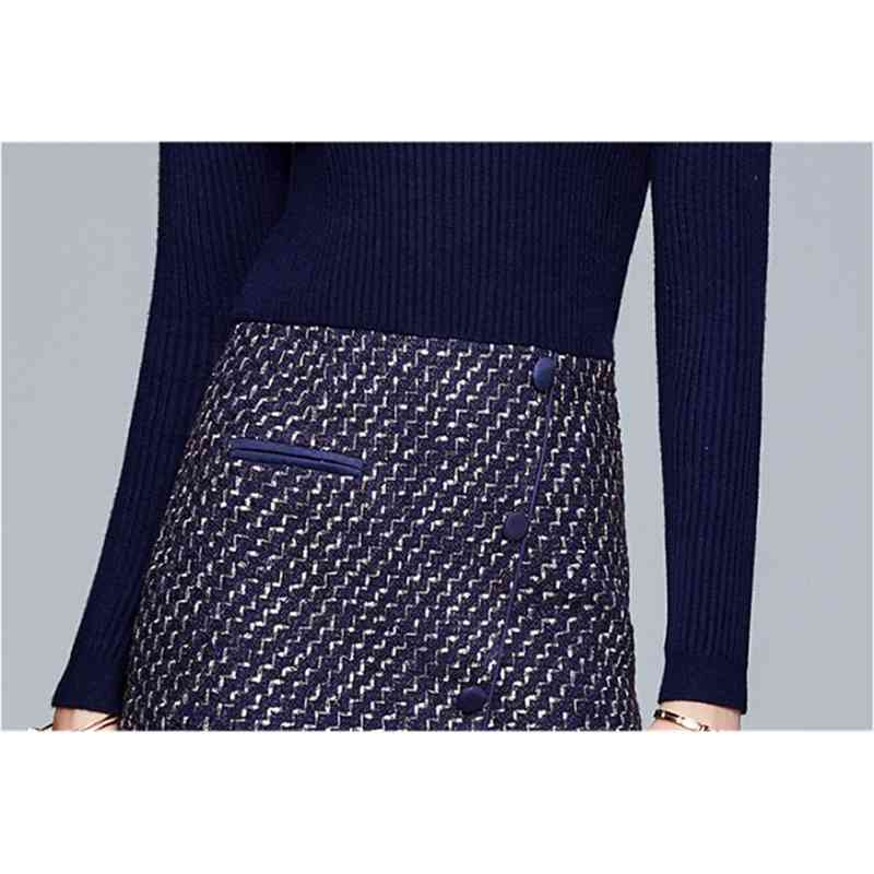 Autumn And Winter Vintage Elegant Knitted Woolen Patchwork Dress Women Long Sleeve Runway Fashion Vestido Da Festa 210520