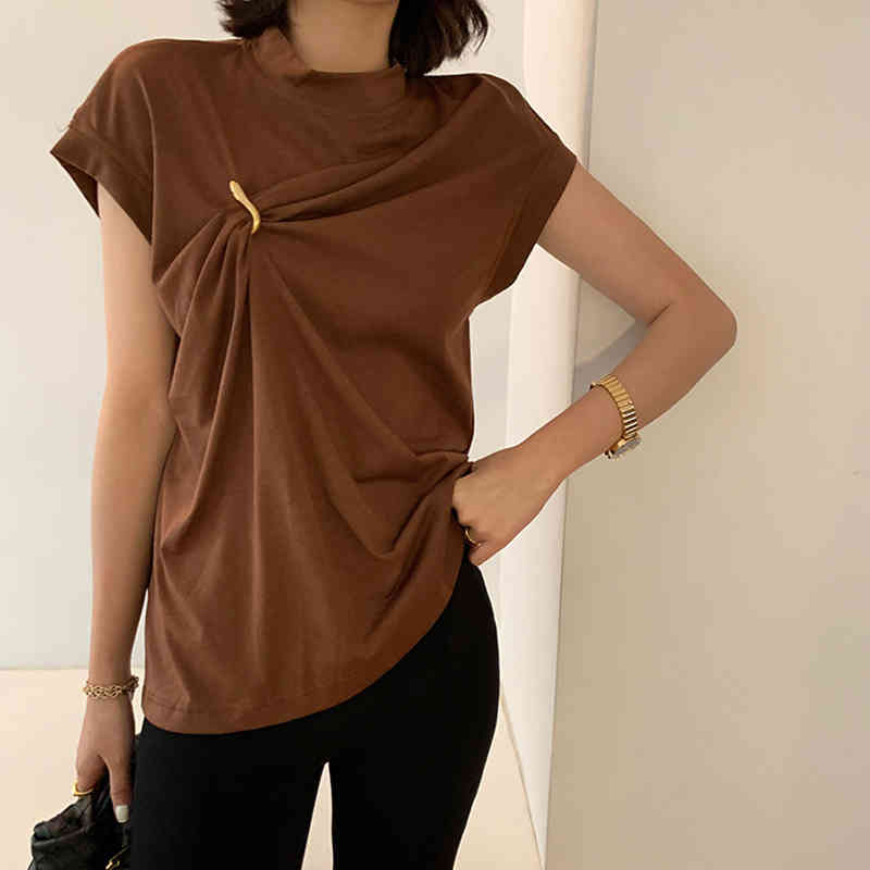 Patchwork Metal Button Vest For Women Stand Collar Sleeveless Casual White Vests Female Fashion Clothes Summer 210524