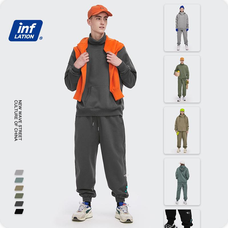 Fleece Loose Fit Men Sweatpant In Pure Color 2021 Winter Elastic Waist Streetwear Outdoor Pants 3206W Men's