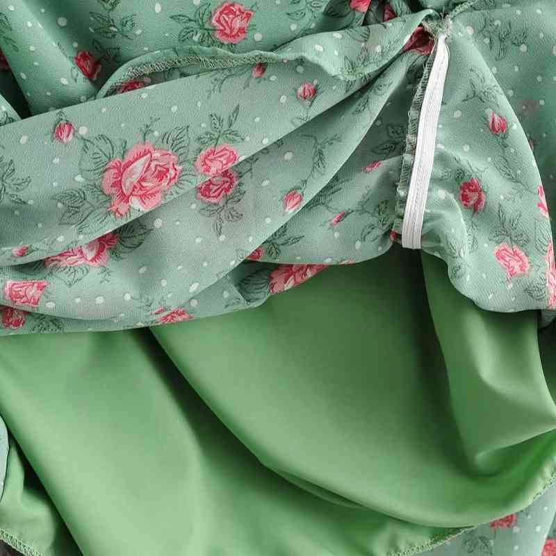 Foridol Floral Print Summer Maxi Dress Polka Dot Sleeveless Green Slit Ruffle Dress Backless Ruched Chiffon Dress Sundress 210415