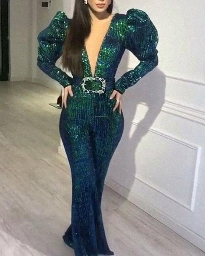 felyn new arrival famous brand jumpsuits solid sparkly sequin vneck long sleeve night club bodycon rompers s66p, Green
felyn new arrival famous brand jumpsuits solid sparkly sequin vneck long sleeve night club bodycon rompers s66p, Green