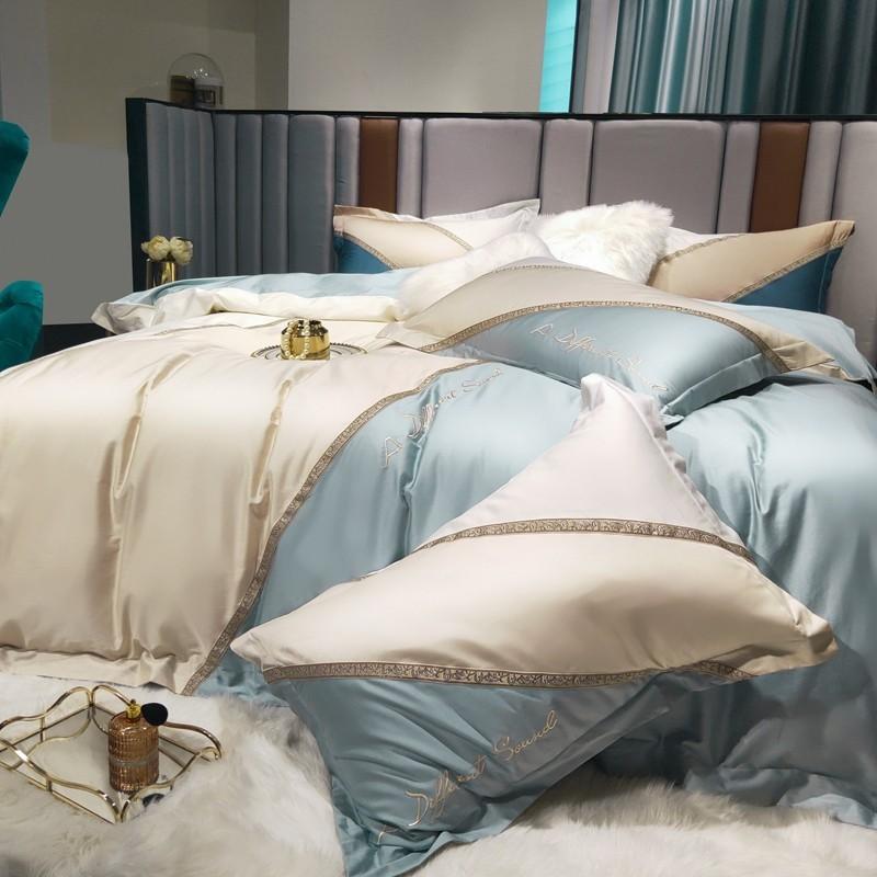 4Pcs 1000TC Long-staple Cotton Stitching Gold Embroidered Patchwork Duvet Cover Bedding Set Bed Sheet Pillowcases Queen King Sets