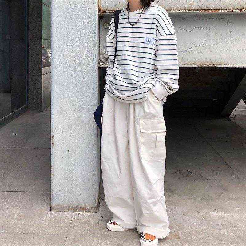 QWEEK Harajuku Streetwear Black Cargo Pants Women Baggy Gothic Hippie Oversize White Wide Leg Trousers For Female Korean Fashion 211115