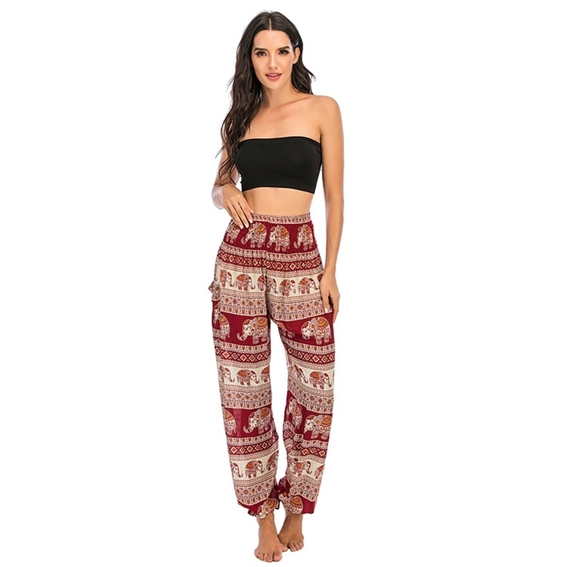 Bohemia Elephant Printing Elastici Waist Harem Pants Female Loose Casual Joggers Sweatpants Pantalones Mujer Cintura Alta 210604