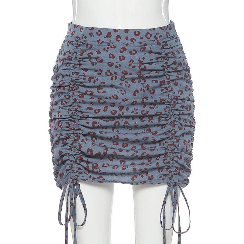 Two Piece Set Women Summer Outfits Bandage Mesh Short Sleeve Crop Top Leopard Blue And Skirt Club 2 Matching Sets Trendy Dress