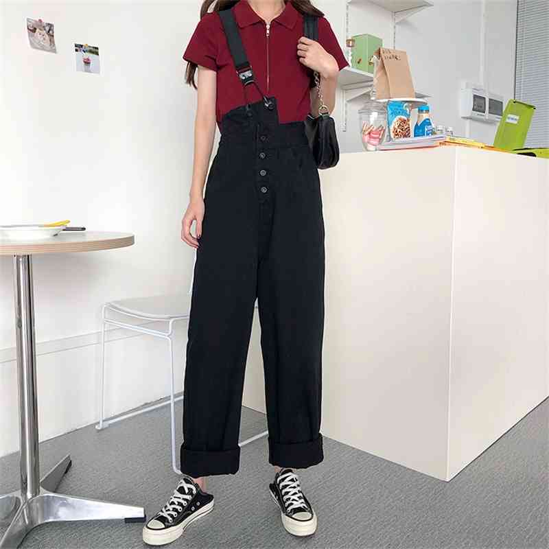 SML 2 colors jeans womens autumn loose fashion wide leg trousers jumpsuit korean casual denim overalls womens (78393 210423