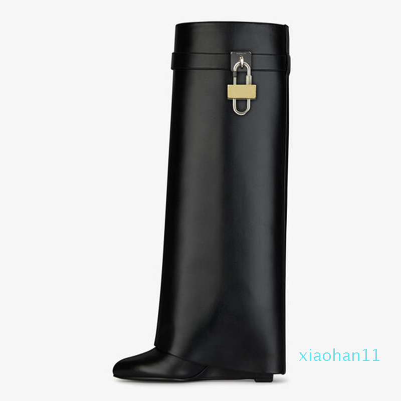 Designer- Boots Lock Design Women Wedge Black Fold Knee High Female Pointed Toe Genuine Leather Long Botas Mujer
Designer- Boots Lock Design Women Wedge Black Fold Knee High Female Pointed Toe Genuine Leather Long Botas Mujer