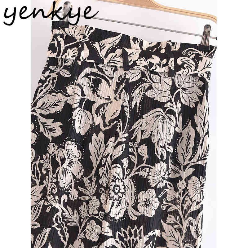 Spring Women Vintage Floral Print Pants Female Free Belt High Waist Casual Trousers pantalones de mujer 210430