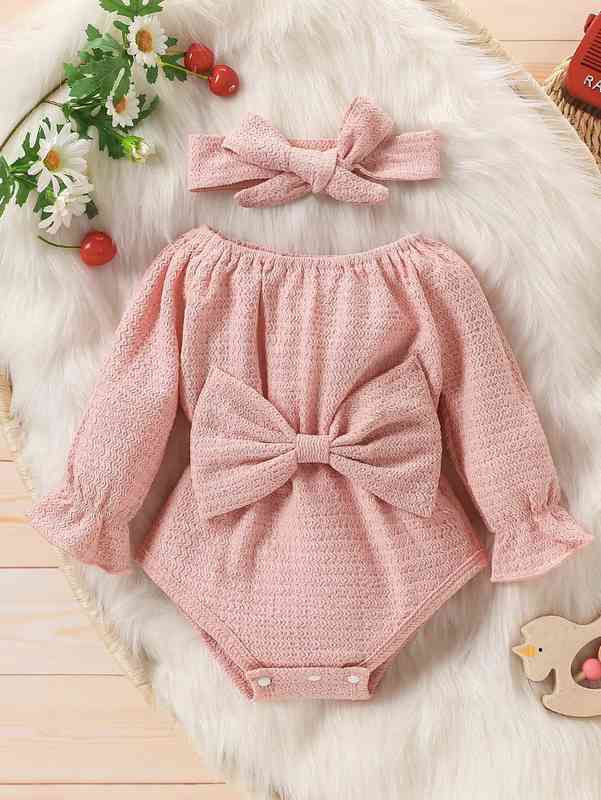 Baby Flounce Sleeve Bow Front Bodysuit & Headband SHE
