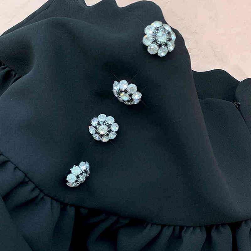 Elegant Black Skirt For Women High Waist Patchwork Diamond Tunic Mini Skirts Female Summer Fashion Clothing Stylish 210521