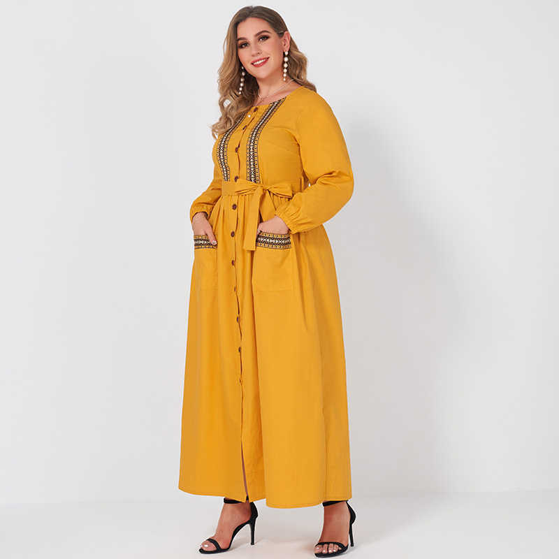 Fashion Antique Yellow Ribbon Ethnic Embroidery Stitching Waist Long Section of Large Size Women Waistband Holiday Dress 210630