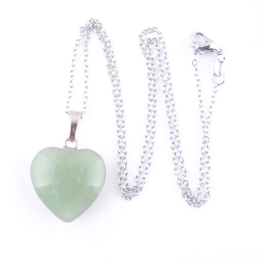 WOJIAER Women Pendant Necklace Jewelry Natural Rose Quartz Tigers Eye Agate Gem Stone Bead Heart Silver Plated Reiki Chakra 18Inch DBN345