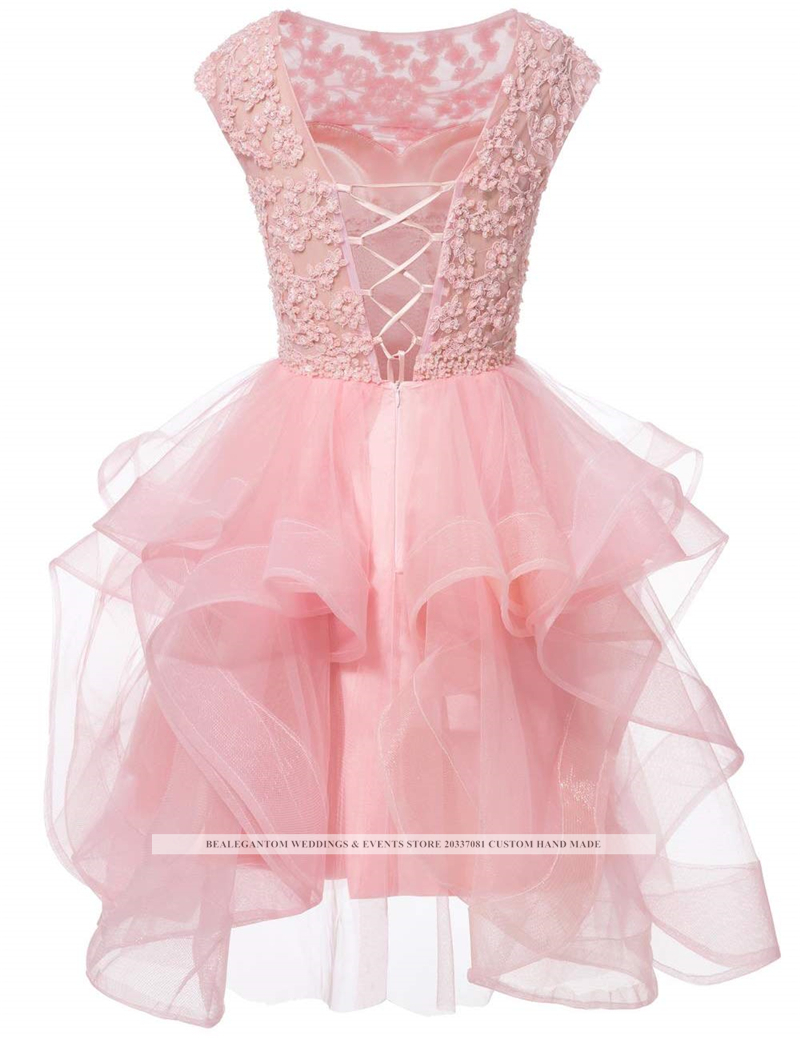 Sweet Sexy Scoop Appliques Ball Gown Mini Homecoming Dress With Lace-Up Tulle Plus Size Graduation Cocktail Prom Party Gown BH13