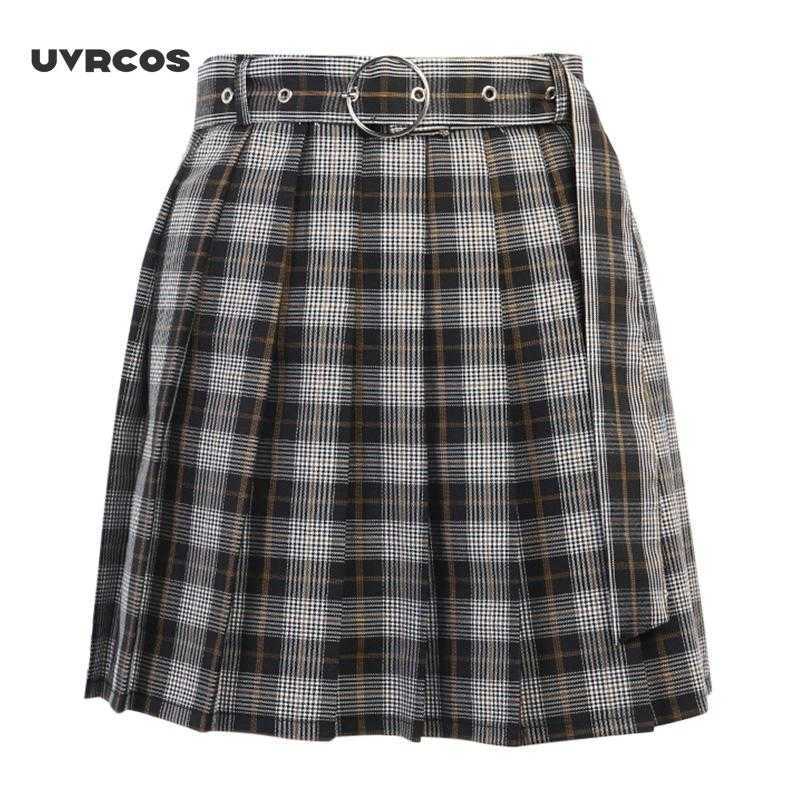 Plaid Pleated Mini Skirts Winter Autumn Women Skirts Gothic Streetwear High Waist Fashion Short Skirt 210712wtt