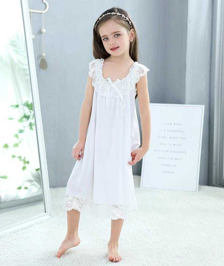 Summer Children's Girls Dress Sleepwear White Lace Cotton Princess Vintage Nightgowns Baby Nightdress Kids Clothes Vestidos 210915