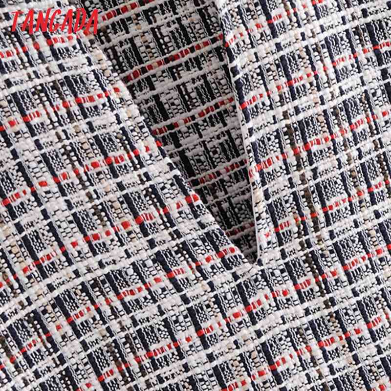 Women Plaid Tweed Puff Short Sleeve Ladies Mini Dress Vestidos 3H204 210416