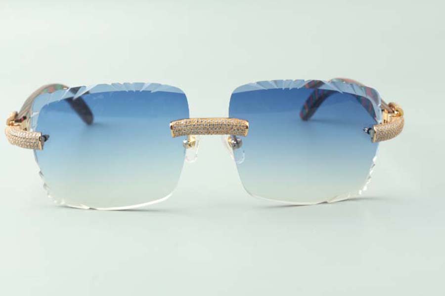 2021 cutting lens micro-paved dias sunglasses 3524020, pea wooden temples glasses, size: 58-18-135 mm