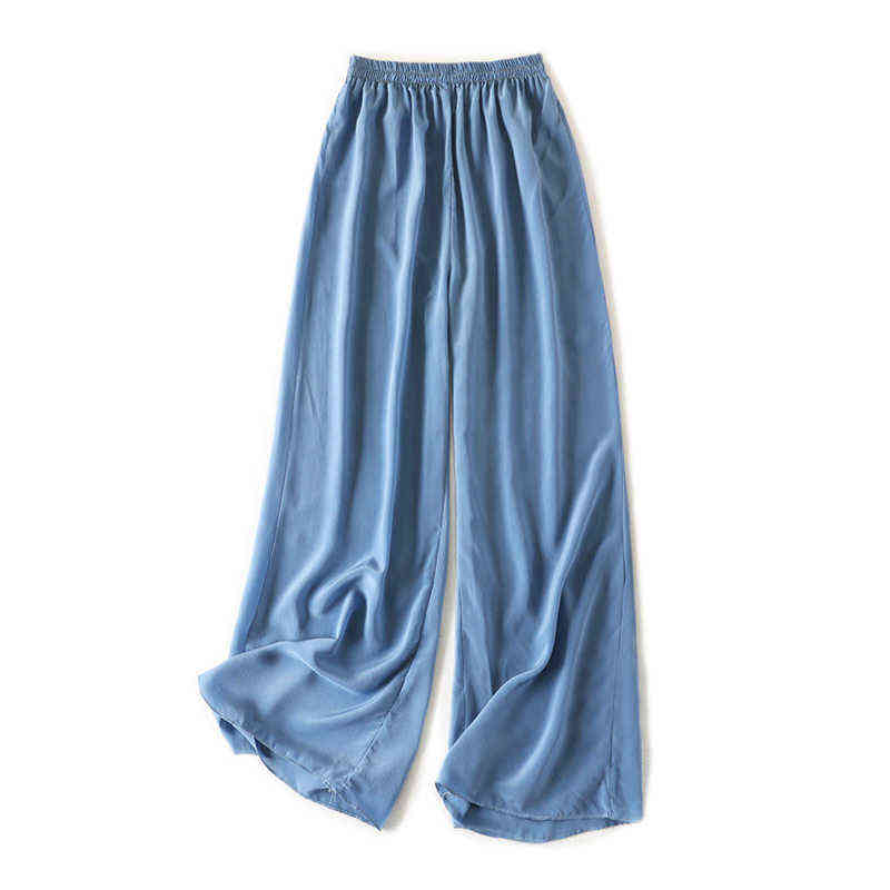 SuyaDream Women Wide Leg Pants 100%Real Silk Solid Elastic Waisted Long Office Lady Spring Summer Trousers Black 211115