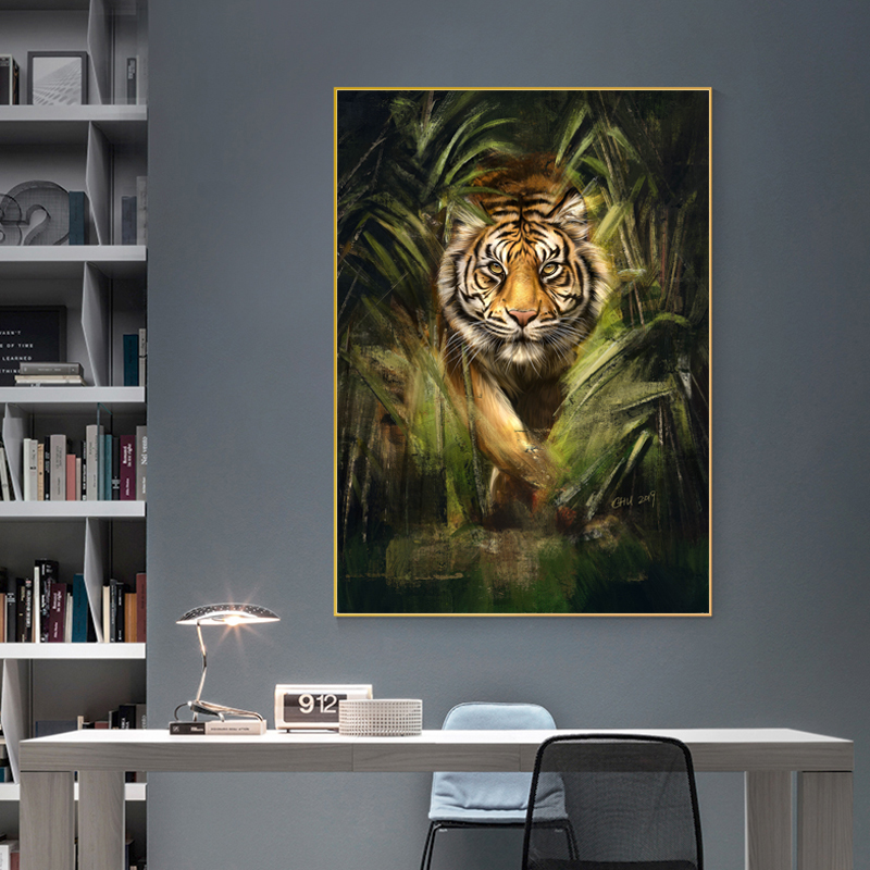 Cool Tiger In The Jungle Animal Posters Wall Art for Living Room Home Decor Modern Painting Canvas Prints HD Pictures Quadros