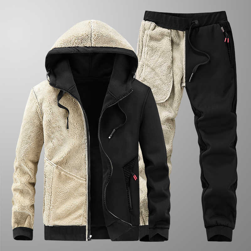Men Winter Fleece Sets Mens Thick Hoodies+Pants Suit Hooded Sweatshirt Sportswear Tracksuits Male Hoodie Sweatsuits Size 6XL 220107