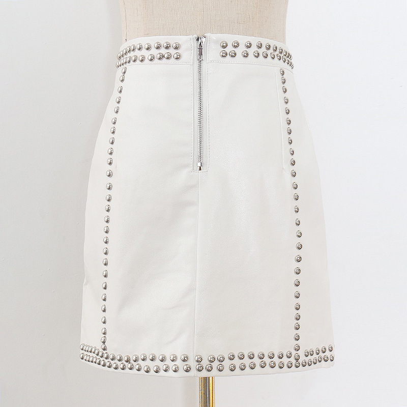 VGH Streetwear Patchwork Button Leather Skirt For Women High Waist Black Punk Style Skirts Female Fashion Clothing Summer 210421