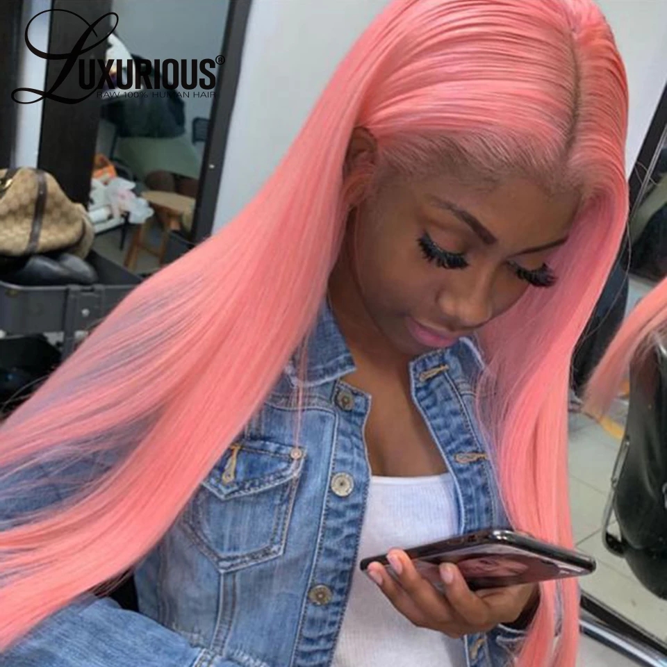 Free shipping Long Straight Synthetic Lace Front Wig for Black Women middle part green/pink/blue/ ple Color hina made Wigs natural scalp color