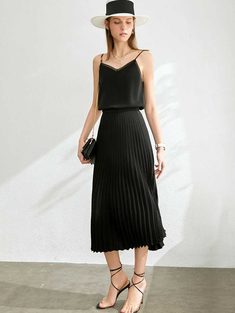 Spring Summer Office Wear White Black Long Skirt Vintage England Preppy Style Elastic Waist Basic Accordion Pleated Skirts 210619