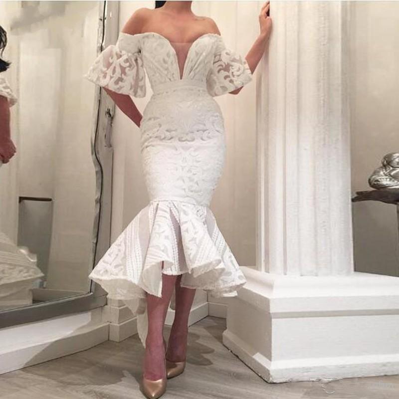 Elegant Mermaid Evening Dresses Off Shoulder Appliqued Lace White Prom Dress Marriage Pageant Gown Custom Made Robe de mariée Sweep Train