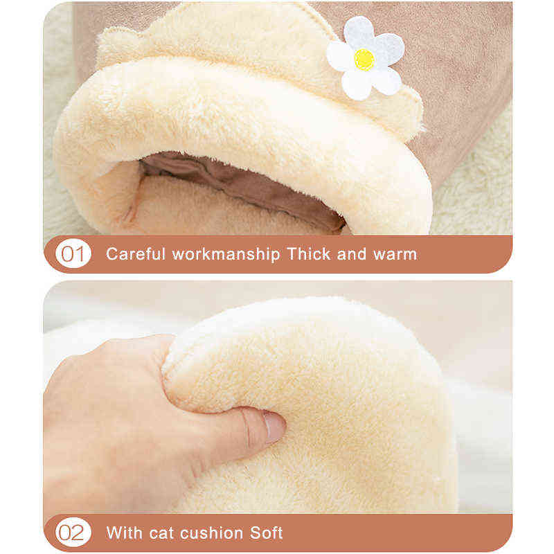 Winter Warm Cat Bed Plush Soft Portable Foldable Round Cute House Cave Sleeping Bag Cushion Pet Kittens Products Toy 211111