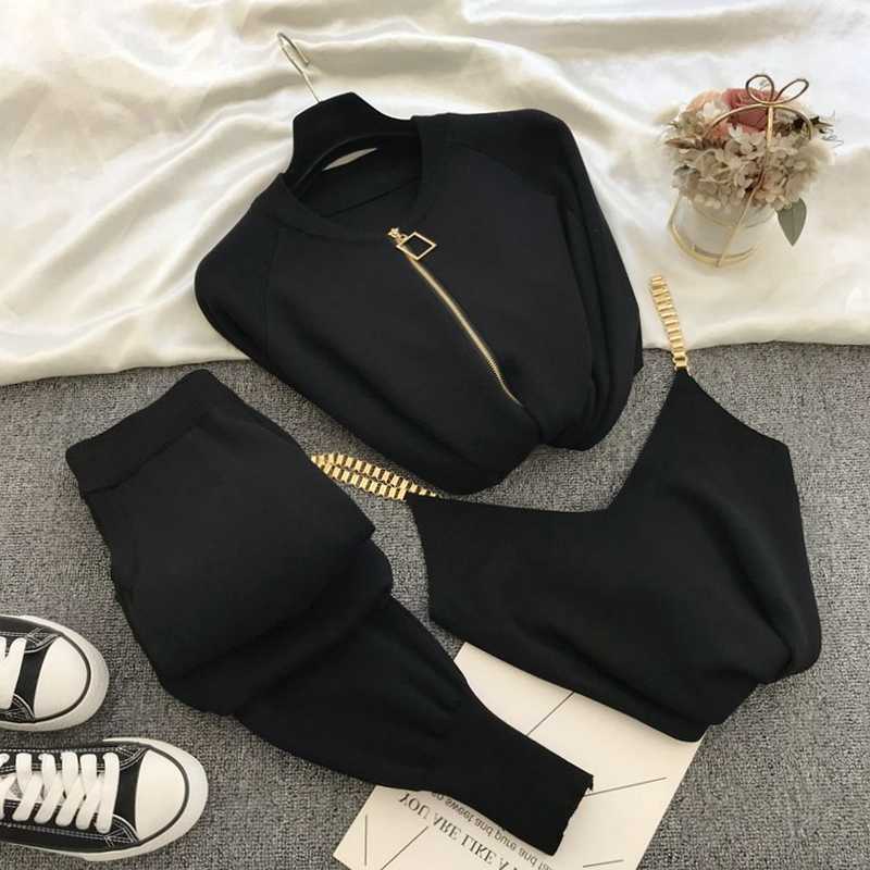 3pcs Sweatsuits For Women Long-sleeve Zip Cardigans Jacket Coat Tank Top Pants Sets Suits Fashion Lounge Set Casual Tracksuits Y0625