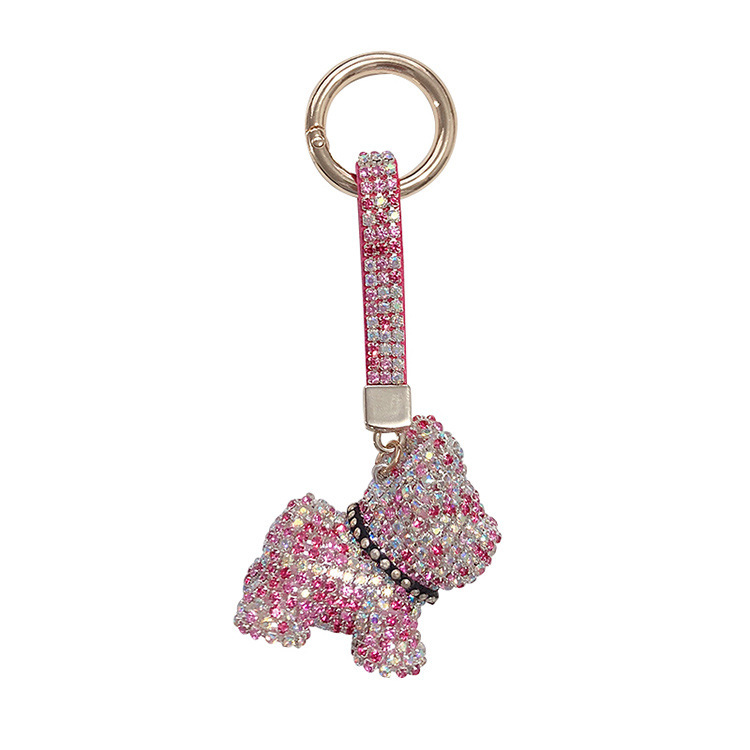 Crystal French Bulldog Keychain Lanyard Full Leather Strap Dog Keychains Women Bag Charms Men Car Key Ring 210409