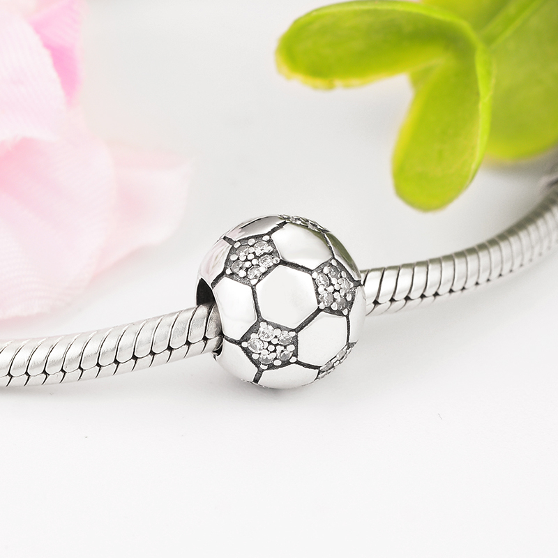Summer Collection 925 Sterling Silver Sparkling Football Soccer Beads Fit Original Pandora Charms Bracelet Jewelry