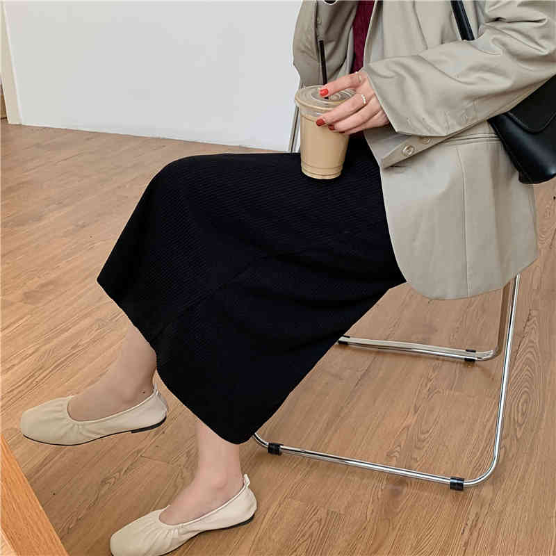 OL Minimalist Elegant Women High Waist Vintage Fashion Maxi Skirt Autumn Winter Work Wear Solid Long Skirts Womens 210421